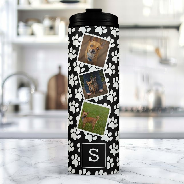 Pad Print Pet Foto Collage Black Monogram Thermosbecher (Von Creator hochgeladen)