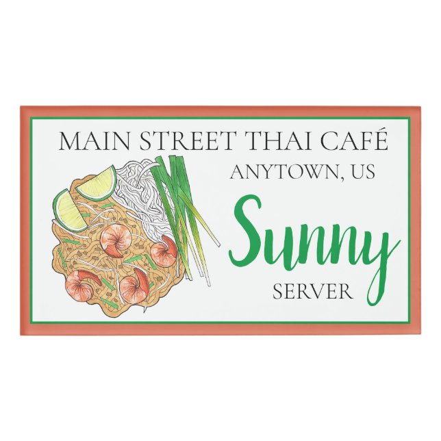 Pad Thai Summmer Rolls Food Restaurant Server Namenschild (Vorderseite)