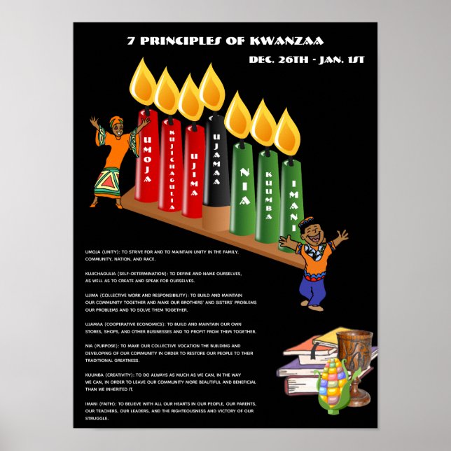 Pädagogisches KWANZAA-Poster 7 Grundsätze, Symbole Poster (Vorne)