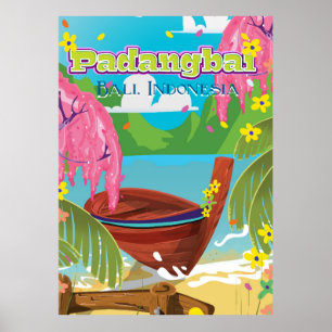 Padangbai Cartoon-Reiseplakat Kunst. Poster