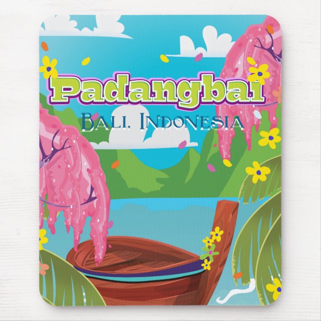 Padangbai Cartoon Reiseplakatkunst. Mousepad (Vorne)