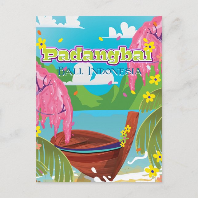 Padangbai Cartoon Reiseplakatkunst. Postkarte (Vorderseite)