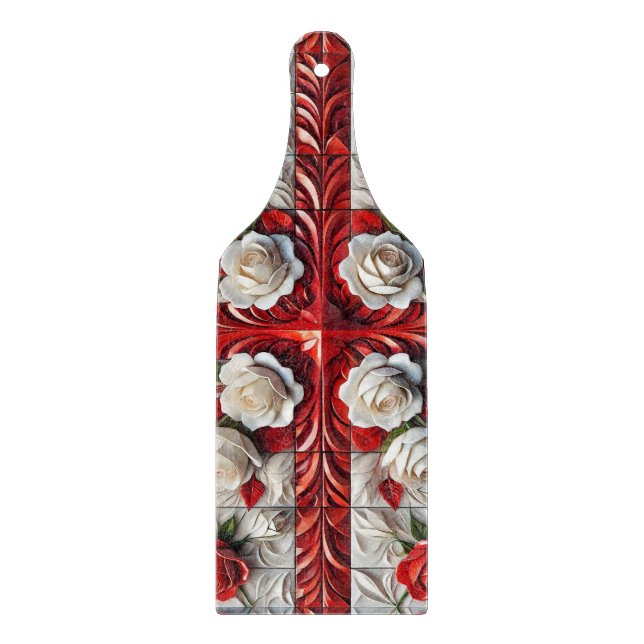 Paddel aus Glasfaserkabel Englisch Rose Design Schneidebrett (Vorderseite)