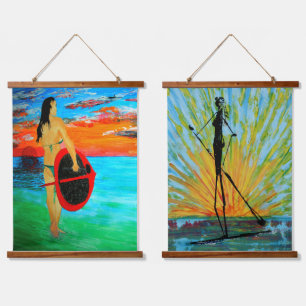 Paddel Boarding Girl & Impressionist Wandteppich Mit Holzrahmen