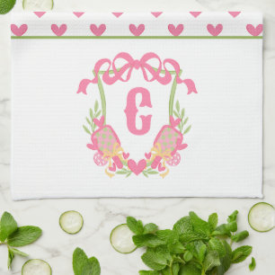 Paddel-Monogramm-Wappen für Rosa und Grüne Pickleb Geschirrtuch