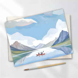 Paddeln auf dem See   Natur Berge Aquarell Postkarte