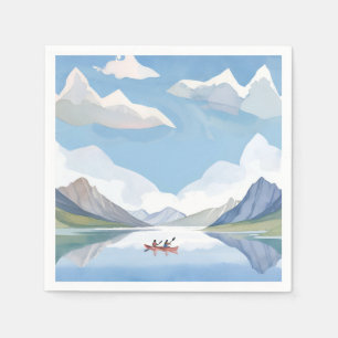 Paddeln auf dem See Natur Berge Aquarell Serviette