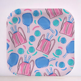 Paddeln und Bälle in Rosa Pappteller