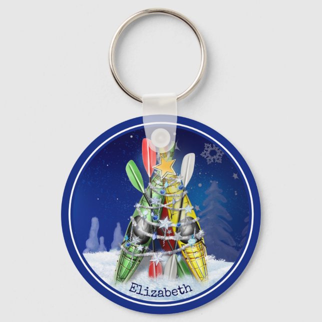 paddeln Winter Kajak Weihnachtsbaum personalisiert Schlüsselanhänger (Vorderseite)