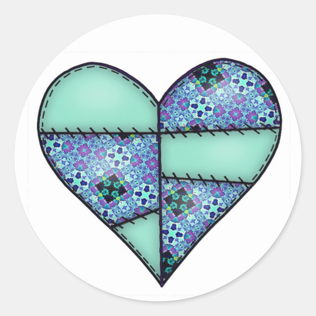 Padding Quilted Stitched Heart Green-07 Runder Aufkleber (Vorderseite)
