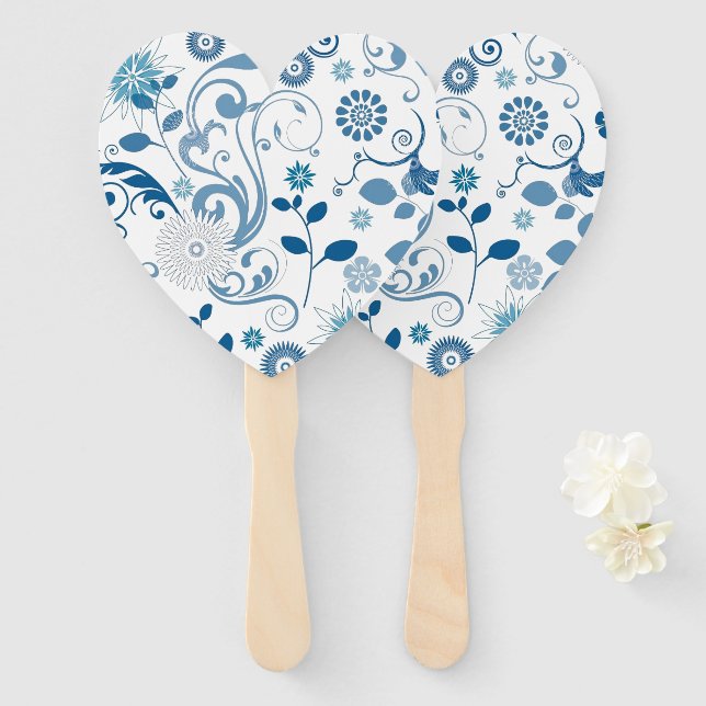 Paddle Fan-Blue Floral Fächer (Vorne und Hinten)
