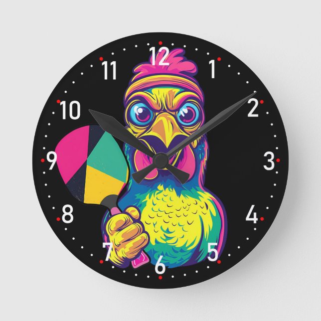 Paddle Peckin' Time Pickleball  Runde Wanduhr (Vorderseite)