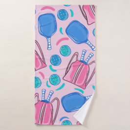 Paddle und Balls aus Pickleball Paddeln und Pink P Badehandtuch