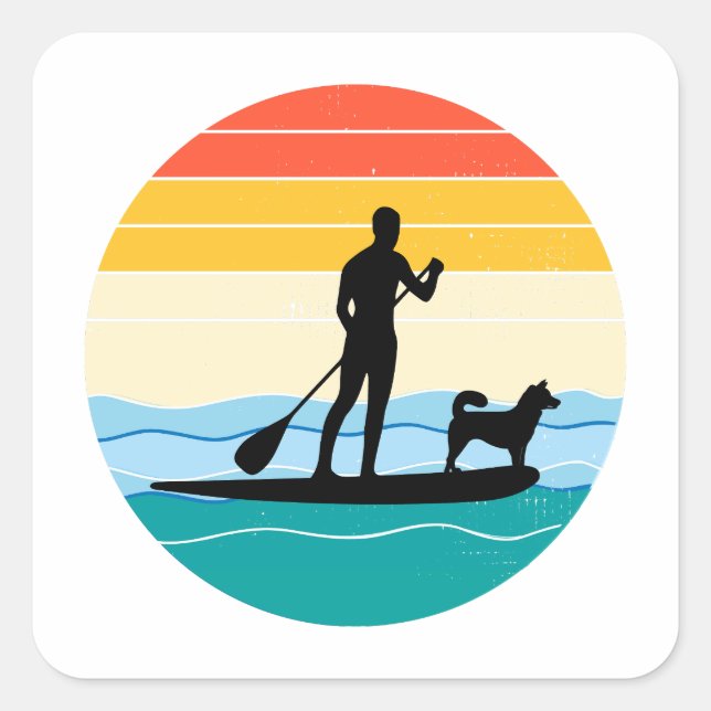 Paddleboard Paddel Wassersport Dog Quadratischer Aufkleber (Vorderseite)