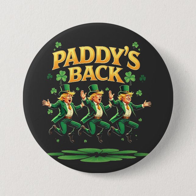 Paddy's Back Funny Trump St Patrick Day Leopard Button (Vorderseite)