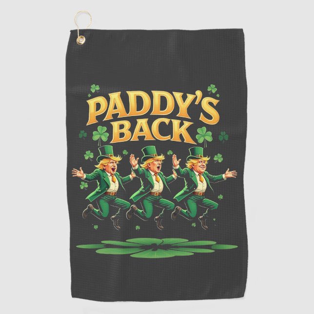 Paddy's Back Funny Trump St Patrick Day Leopard Golfhandtuch (Vorderseite)