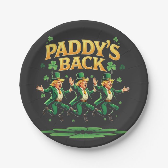 Paddy's Back Funny Trump St Patrick Day Leopard Pappteller (Vorderseite)