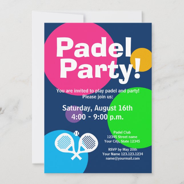 Padel amusant tennis sports fête invitation modèle (Devant)