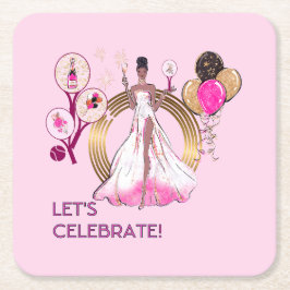 PADEL COASTER: CELEBRATION PADEL DIVA BRIGHT PINK RECHTECKIGER PAPPUNTERSETZER