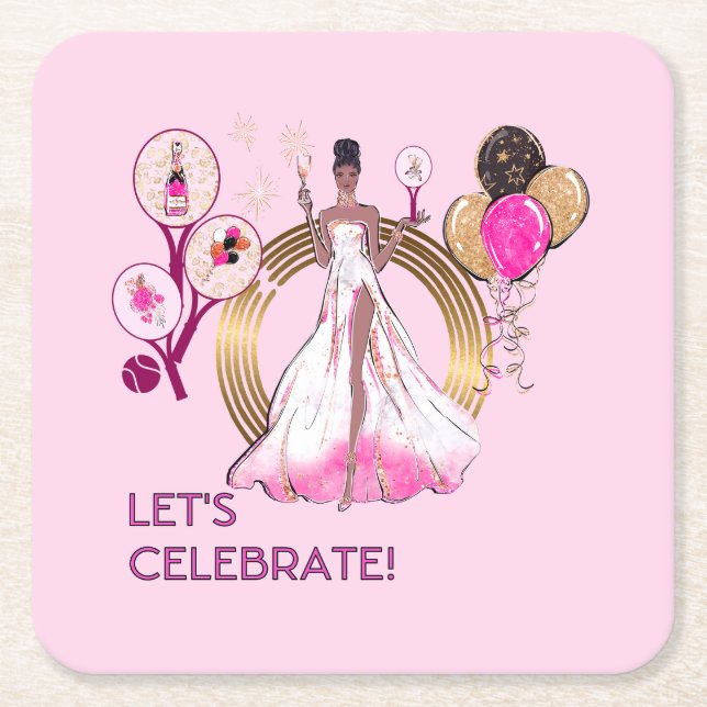 PADEL COASTER: CELEBRATION PADEL DIVA BRIGHT PINK RECHTECKIGER PAPPUNTERSETZER (Vorderseite)