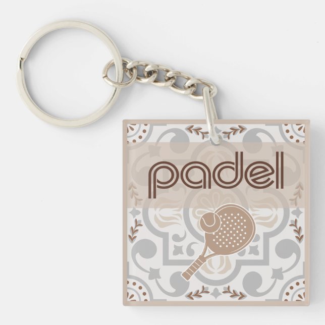 Padel Key Chain – Spanish Tile Vibes Taupe Brown (Devant)