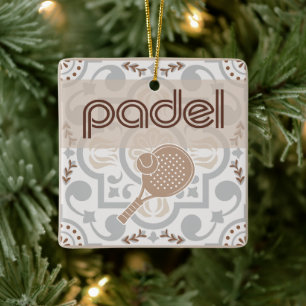 Padel-Ornament - Spanische Fliesen-Vibes in Taupe  Keramikornament