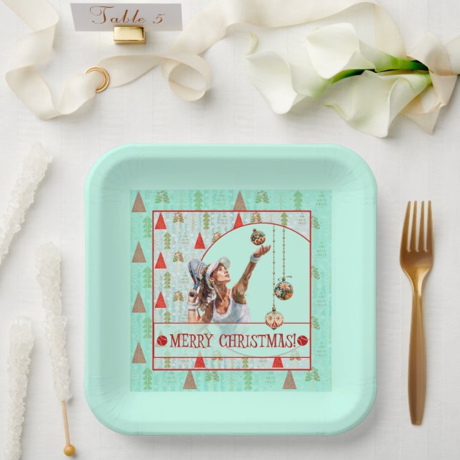 Padel Paper Plate – Padel Retro Christmas Pappteller (Hochzeit)