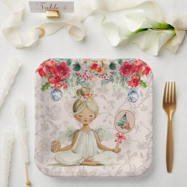 Padel Themed Paper Plates – Christmas Angel Motif Pappteller (Hochzeit)