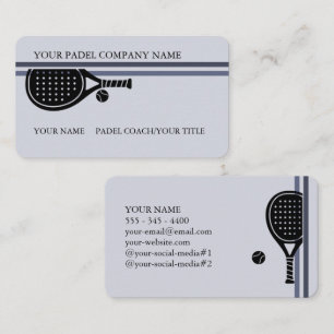 Padel Visitenkarte-Sleek Padel Stil Schwarz Grau Visitenkarte
