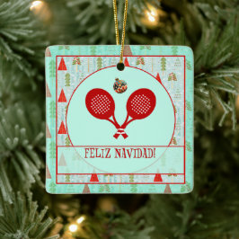 Padel-Weihnachtsdekoration – Ein Retro-Padel-Weihn Keramikornament
