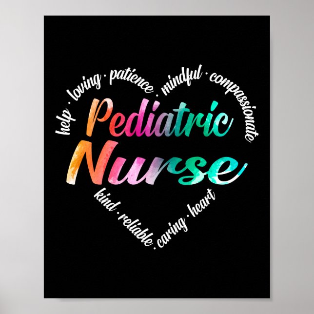 Pädiatrische Krankenpflege Herz Word Cloud Wasserf Poster (Vorne)