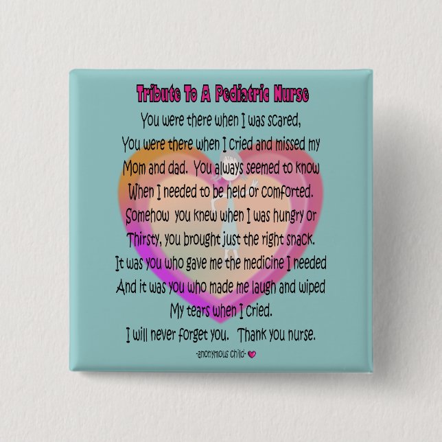 Pädiatrische Krankenschwester-Gedicht-Geschenke Button (Vorderseite)