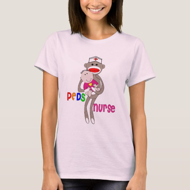 Pädiatrischer Krankenschwester-Socken-Affe-Entwurf T-Shirt (Vorderseite)