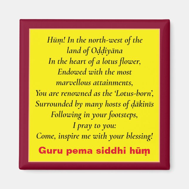 Padmasambhava Mantra & Seven Line Gebet / Guru Magnet (Vorne)