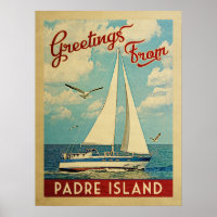 Padre Island Sailboat Vintage Travel Texas