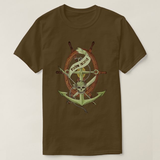 Padre Island Texas Pirate Skull und Anchor T-Shirt (Design vorne)