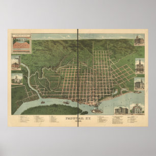 Paducah Kentucky 1889 Antike Panoramakarte Poster