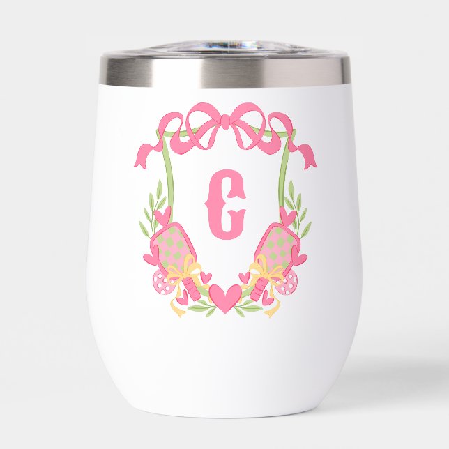 Pagaie rose et vert Pickleball Monogram Crest (Avant)