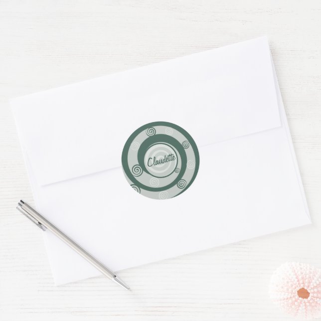 Pagan Goddess Spirals Green Personalisiert Runder Aufkleber (Umschlag)