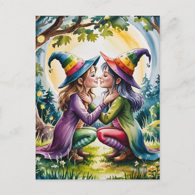 Pagan Lesbische Hexen in Regenbogenhexen Postkarte (Vorderseite)