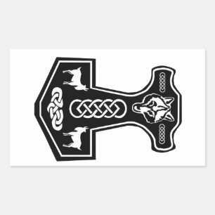 Pagan Thors Hammer mit Wolf und Ziegen Rechteckiger Aufkleber