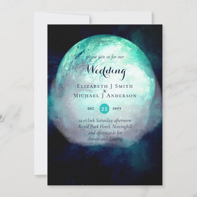 Pagan Turquoise Lune Gothique Mariage Invitation (Devant)