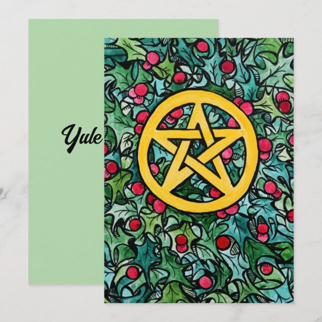 Pagan Weihnachten Pentagram Einladung (Vorne/Hinten)