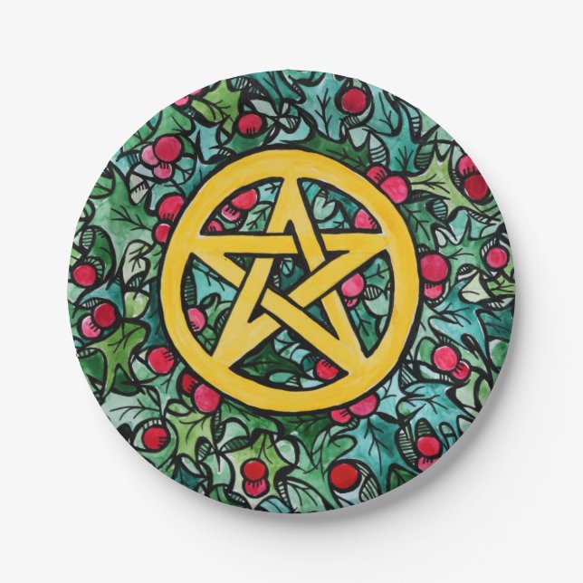 Pagan Weihnachten Pentagram Pappteller (Vorderseite)