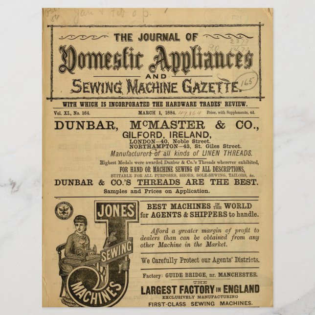 Page Ancien catalogue de machines à coudre Papier  (Devant)