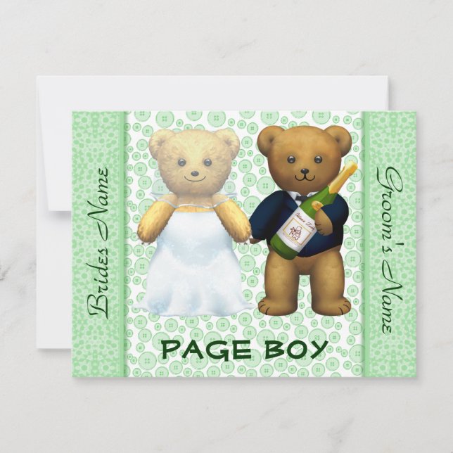 Page Boy - Nounours Apple Green Wedding Invitation (Devant)