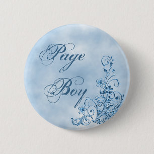 Page Boy Round Button: Sky Blue Elegance Button