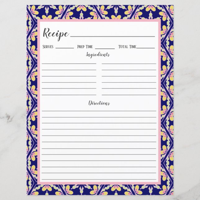Page Classeur de la recette de carreaux bleu espag (Devant)