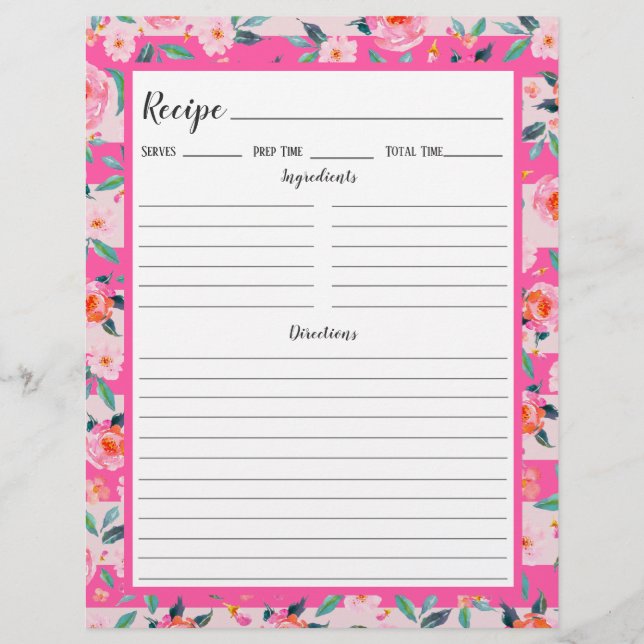 Page Classeur de la recette Rose Rose Floral Strip (Devant)