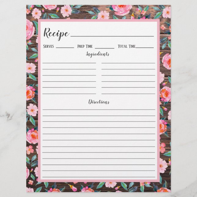 Page Classeur Rustique Rose Floral Dark Wood Recet (Devant)